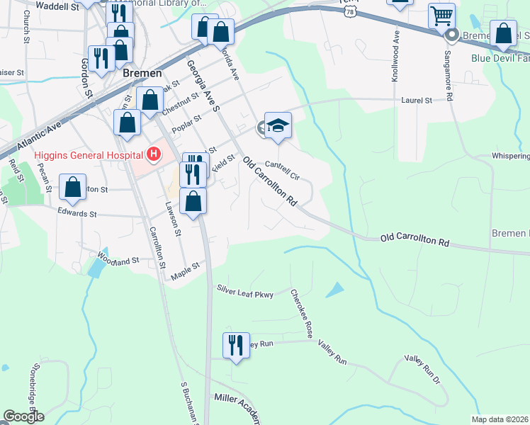 map of restaurants, bars, coffee shops, grocery stores, and more near 137 Garden Walk in Bremen