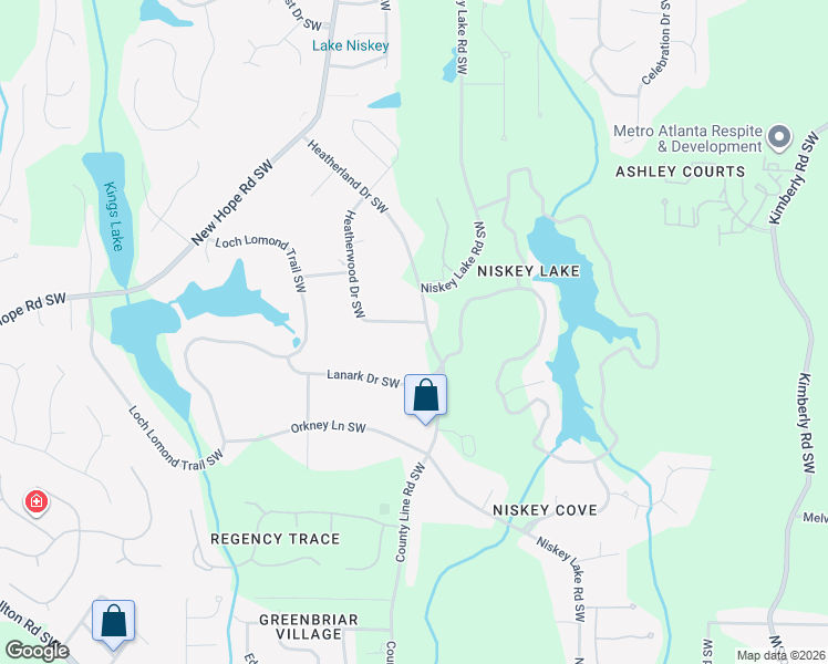 map of restaurants, bars, coffee shops, grocery stores, and more near 4721 Heatherwood Drive Southwest in Atlanta