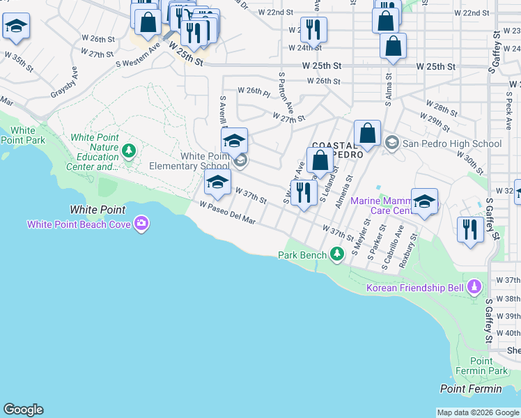 map of restaurants, bars, coffee shops, grocery stores, and more near 3711 South Patton Avenue in Los Angeles