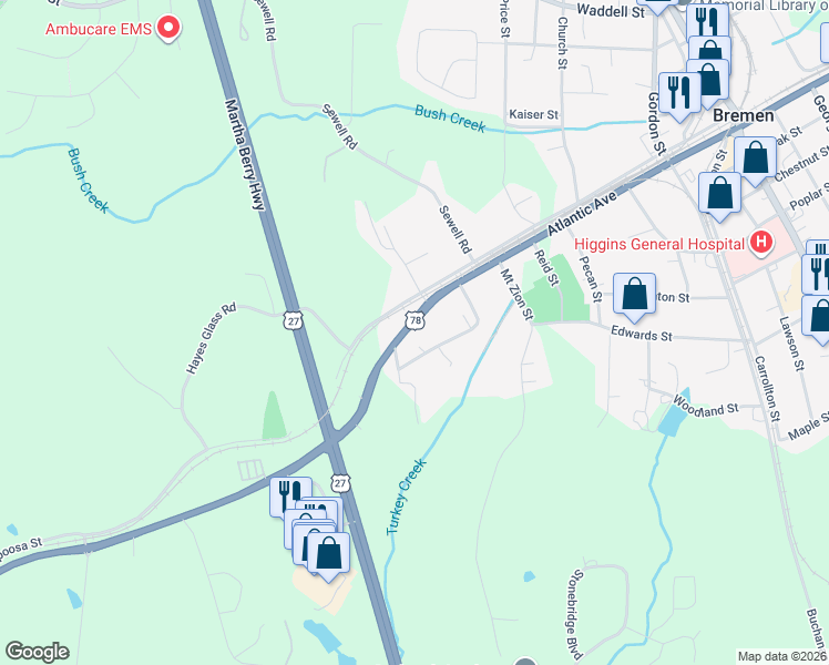 map of restaurants, bars, coffee shops, grocery stores, and more near 626 Atlantic Avenue in Bremen