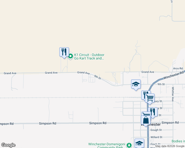 map of restaurants, bars, coffee shops, grocery stores, and more near 9th Street in Winchester