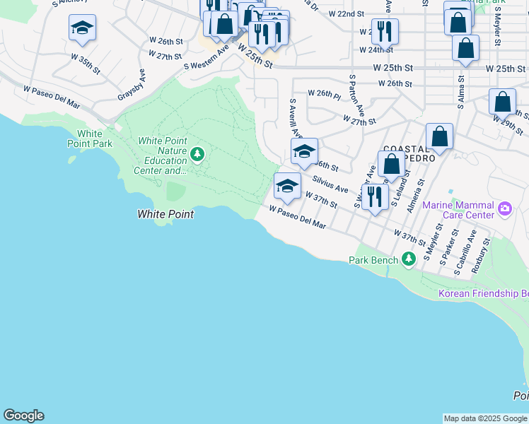 map of restaurants, bars, coffee shops, grocery stores, and more near 1479 West Paseo Del Mar in Los Angeles