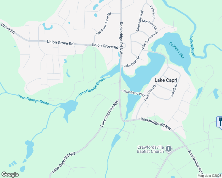 map of restaurants, bars, coffee shops, grocery stores, and more near 2242 Capri Cove in Conyers