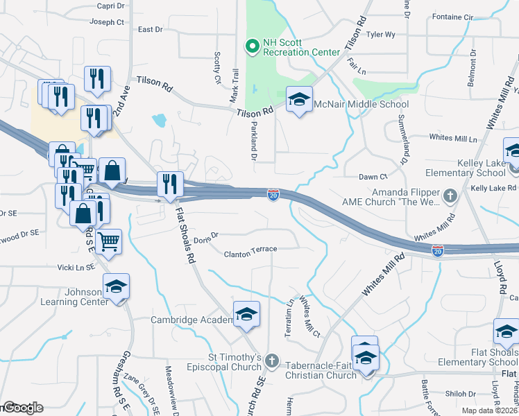 map of restaurants, bars, coffee shops, grocery stores, and more near 2223 Acelia Court in Decatur
