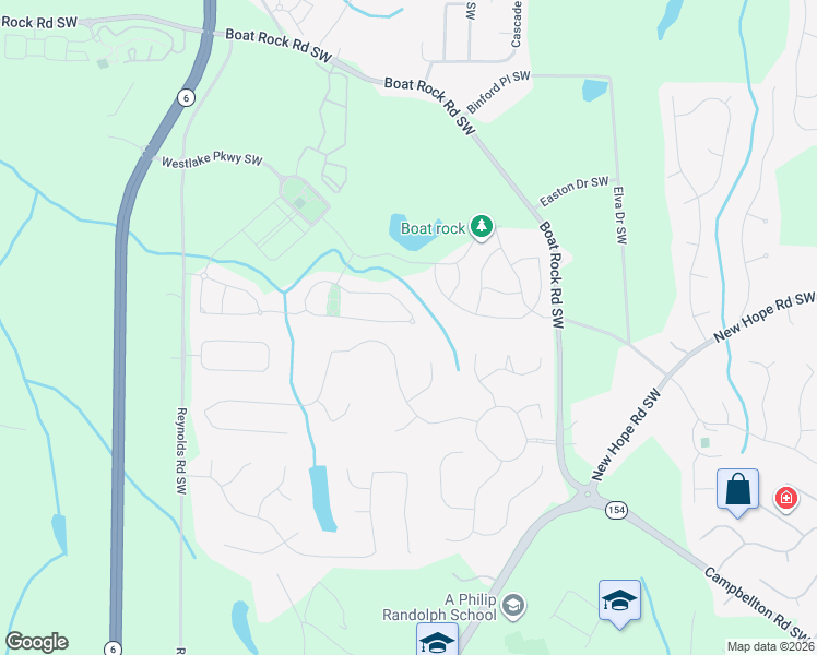 map of restaurants, bars, coffee shops, grocery stores, and more near 5436 Stone Cove Drive Southwest in Atlanta