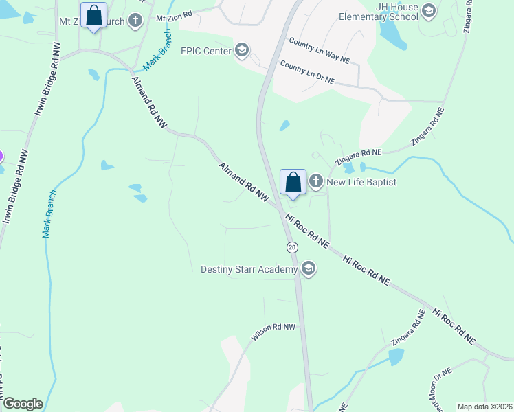 map of restaurants, bars, coffee shops, grocery stores, and more near 2590 Almand Road Northwest in Conyers