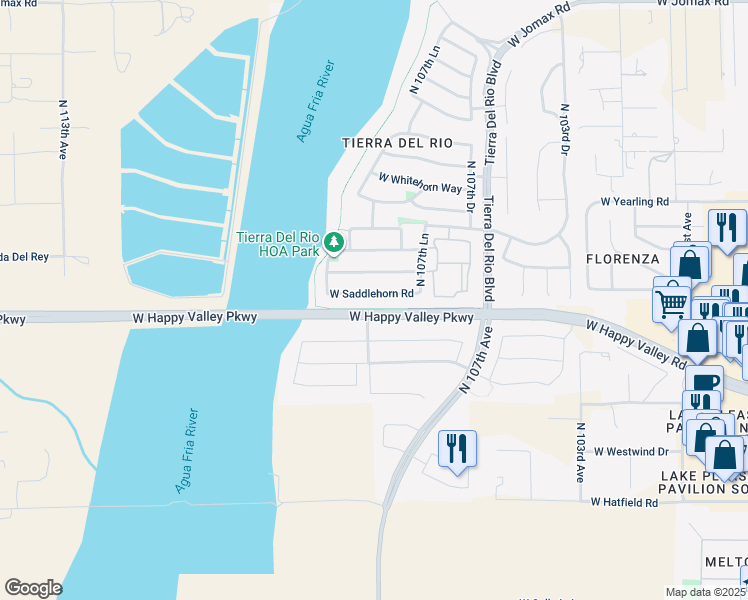 map of restaurants, bars, coffee shops, grocery stores, and more near 10809 West Saddlehorn Road in Peoria