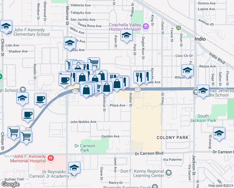 map of restaurants, bars, coffee shops, grocery stores, and more near 2 California 111 in Calipatria