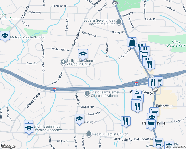 map of restaurants, bars, coffee shops, grocery stores, and more near 2542 Kelly Lake Drive in Decatur