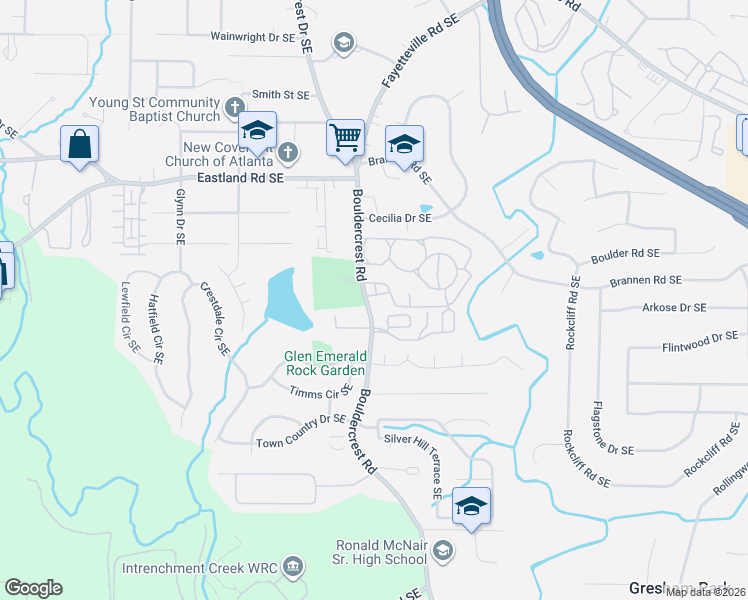 map of restaurants, bars, coffee shops, grocery stores, and more near 1470 Bouldercrest Road in Atlanta