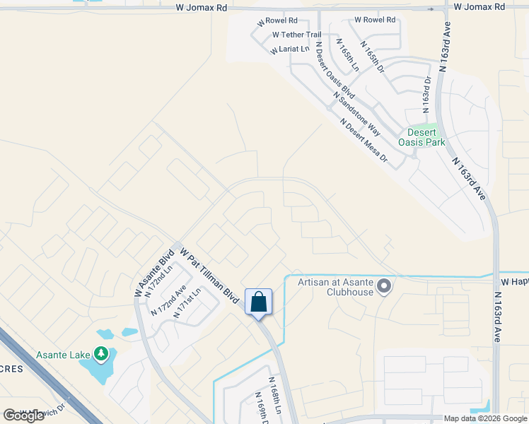 map of restaurants, bars, coffee shops, grocery stores, and more near North Pat Tillman Boulevard in Surprise