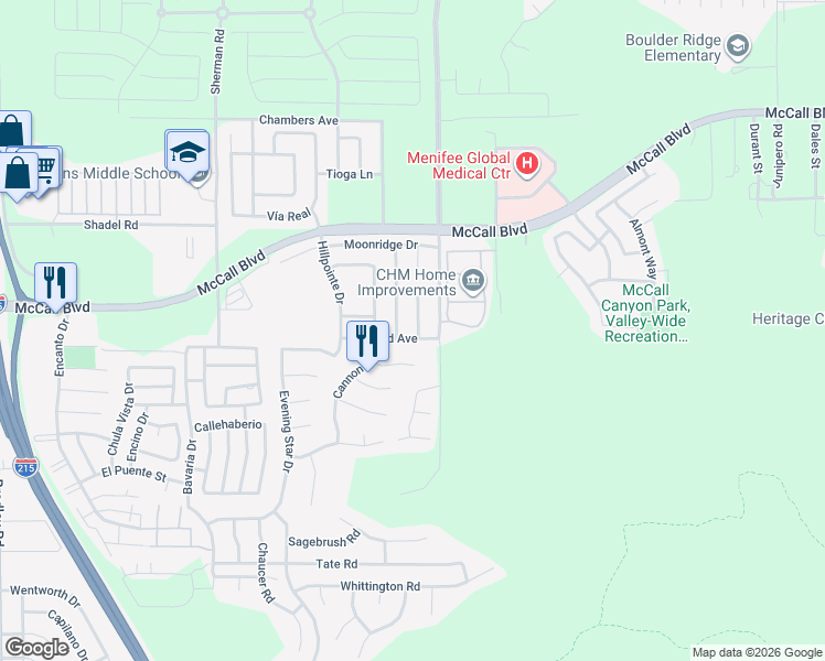 map of restaurants, bars, coffee shops, grocery stores, and more near 27971 Red Dawn Drive in Menifee