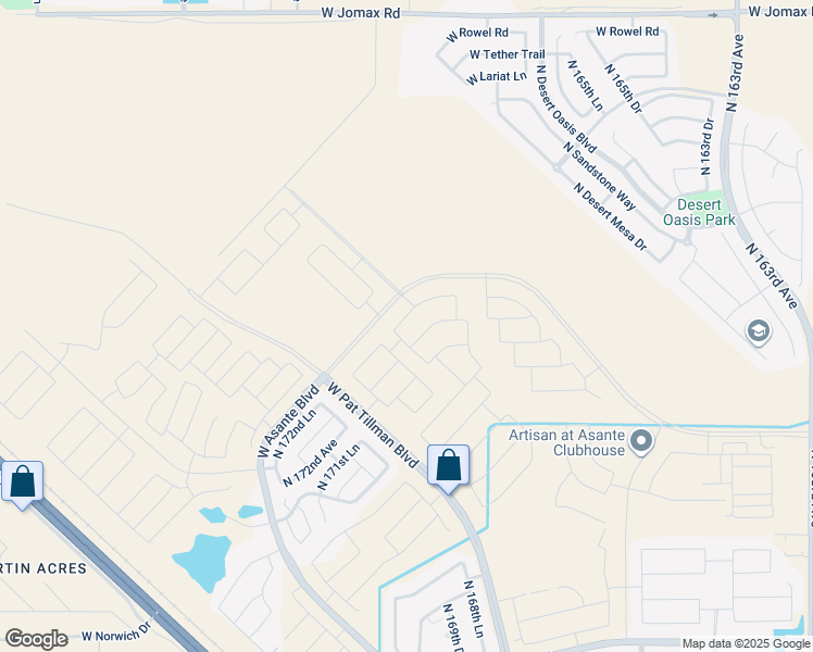 map of restaurants, bars, coffee shops, grocery stores, and more near North Pat Tillman Boulevard in Surprise