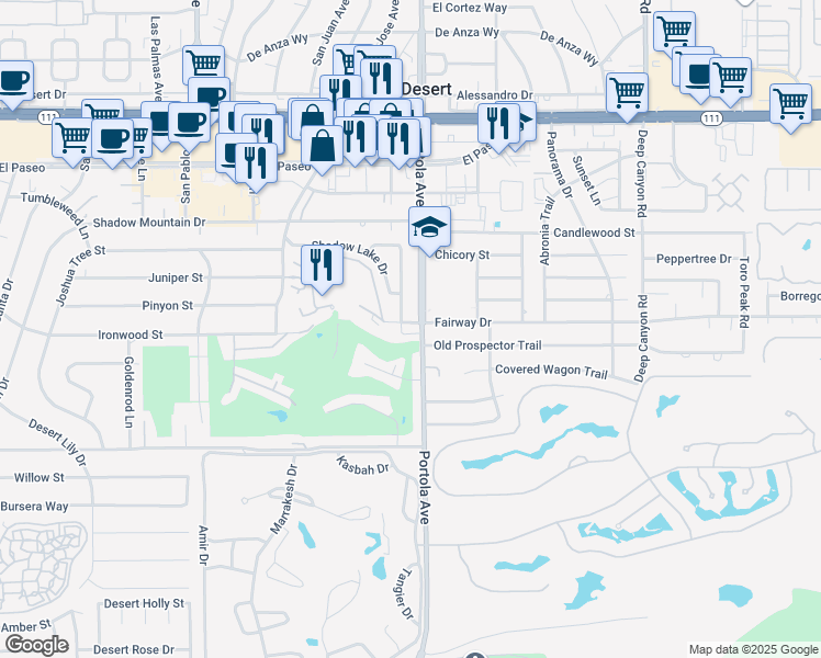 map of restaurants, bars, coffee shops, grocery stores, and more near in Palm Desert