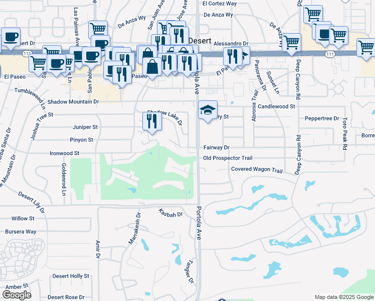 map of restaurants, bars, coffee shops, grocery stores, and more near in Palm Desert