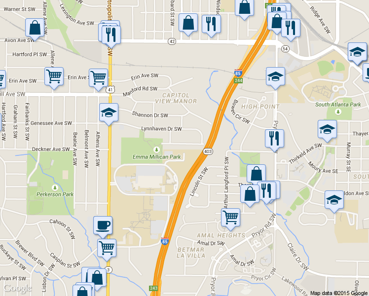 map of restaurants, bars, coffee shops, grocery stores, and more near 426 Deckner Avenue Southwest in Atlanta