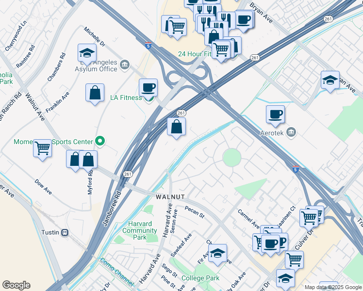 map of restaurants, bars, coffee shops, grocery stores, and more near 3 Nevada in Irvine