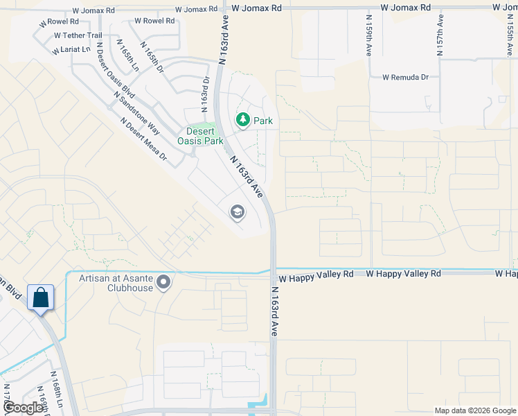 map of restaurants, bars, coffee shops, grocery stores, and more near 25283 North 163rd Drive in Surprise