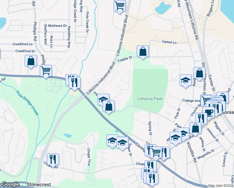 map of restaurants, bars, coffee shops, grocery stores, and more near 2781 Parkway Cove in Lithonia