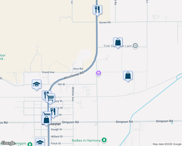 map of restaurants, bars, coffee shops, grocery stores, and more near 9th Street in Winchester