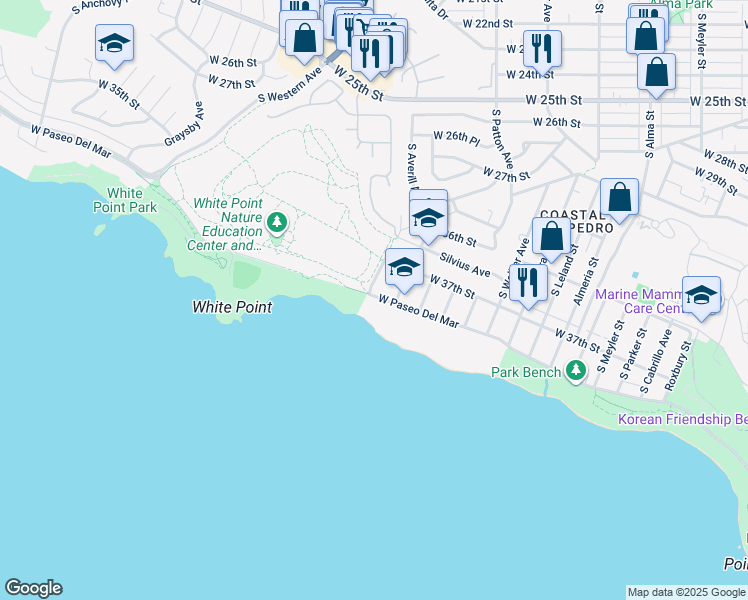 map of restaurants, bars, coffee shops, grocery stores, and more near 1479 West Paseo Del Mar in Los Angeles