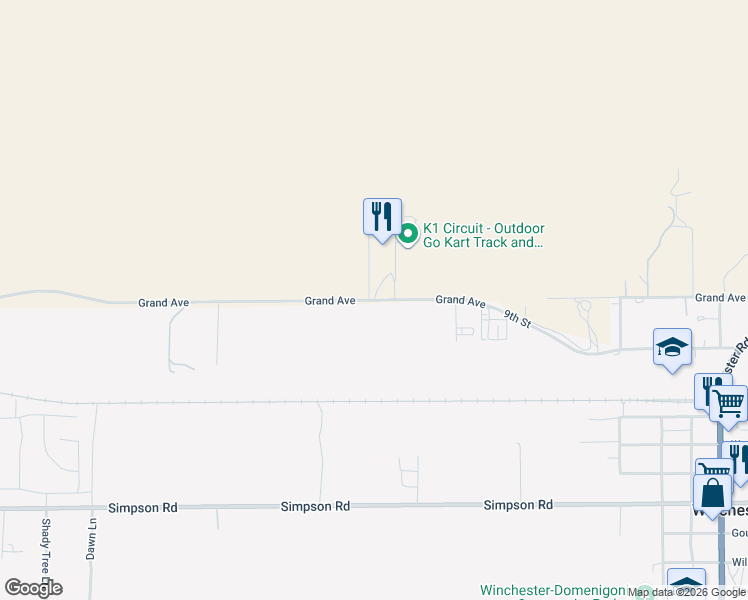 map of restaurants, bars, coffee shops, grocery stores, and more near Grand Avenue in Winchester