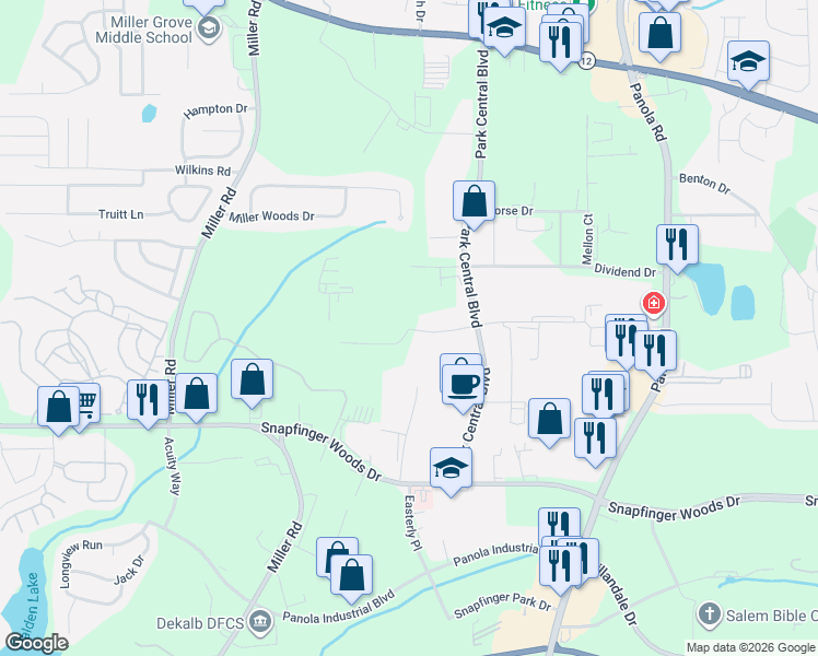 map of restaurants, bars, coffee shops, grocery stores, and more near 2605 Truman Drive in Decatur