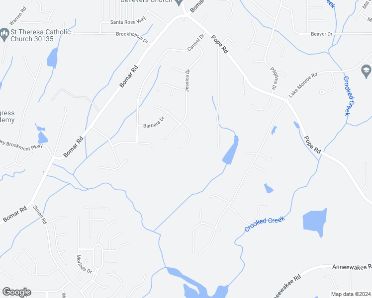 map of restaurants, bars, coffee shops, grocery stores, and more near 3504 Sandra Drive in Douglasville