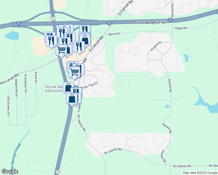 map of restaurants, bars, coffee shops, grocery stores, and more near 708 Great Oak Place in Villa Rica