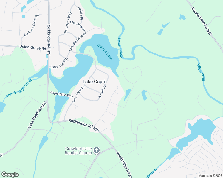 map of restaurants, bars, coffee shops, grocery stores, and more near 2650 Paces Landing Drive Northwest in Conyers