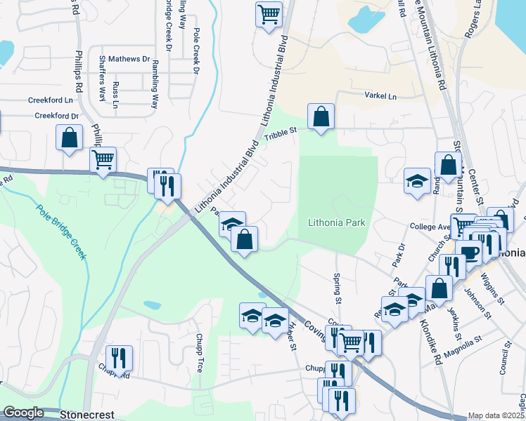 map of restaurants, bars, coffee shops, grocery stores, and more near 2781 Parkway Cove in Lithonia