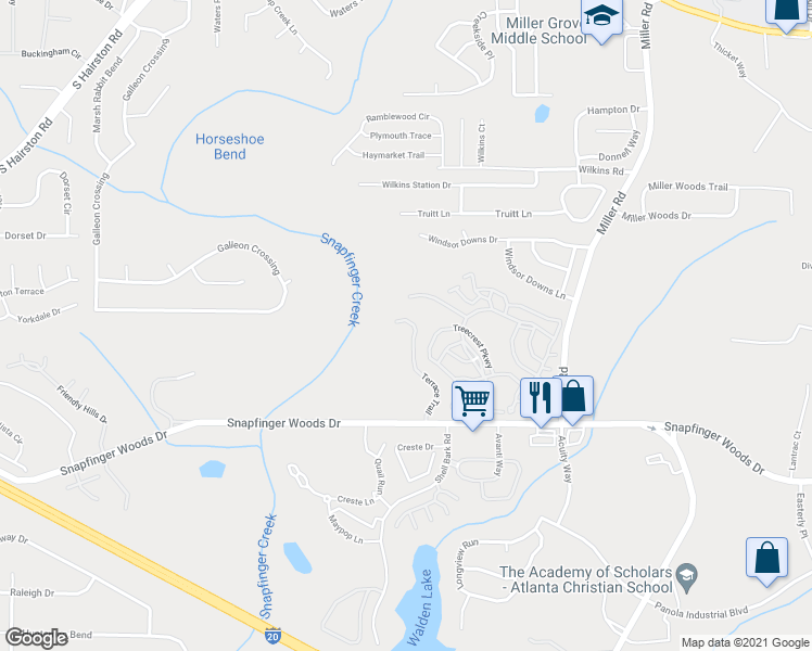 map of restaurants, bars, coffee shops, grocery stores, and more near 2497 Terrace Trail in Decatur