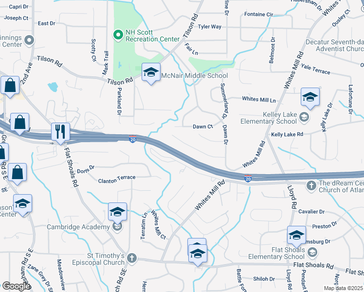 map of restaurants, bars, coffee shops, grocery stores, and more near 2333 Oakridge Court in Decatur