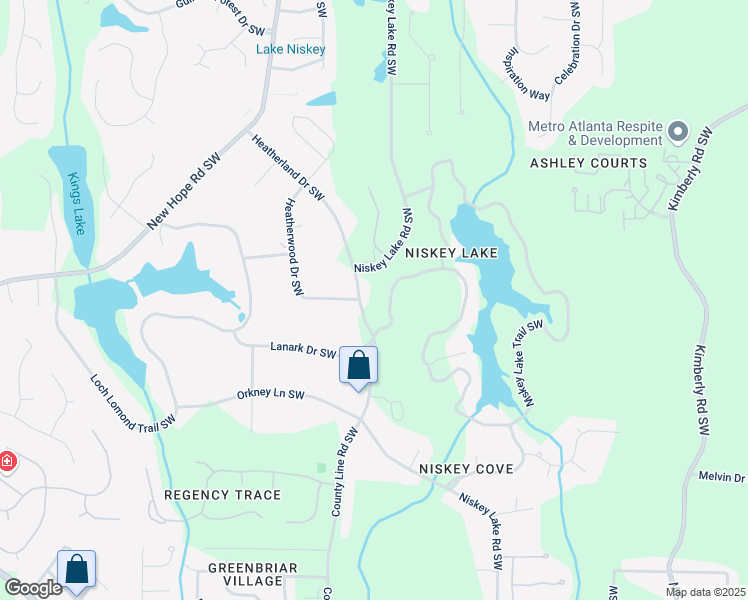 map of restaurants, bars, coffee shops, grocery stores, and more near 1480 Niskey Lake Road Southwest in Atlanta