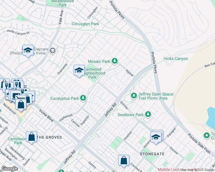 map of restaurants, bars, coffee shops, grocery stores, and more near 59 Gust in Irvine
