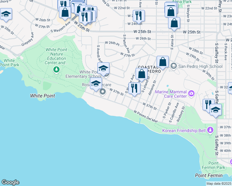 map of restaurants, bars, coffee shops, grocery stores, and more near 3703 South Patton Avenue in Los Angeles