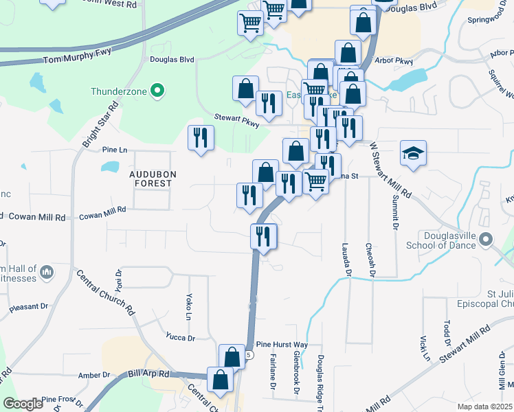 map of restaurants, bars, coffee shops, grocery stores, and more near 3379 Georgia 5 in Douglasville