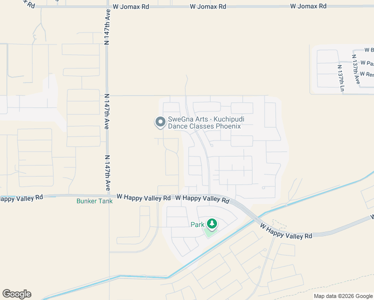map of restaurants, bars, coffee shops, grocery stores, and more near 25400 North 143rd Lane in Sun City West