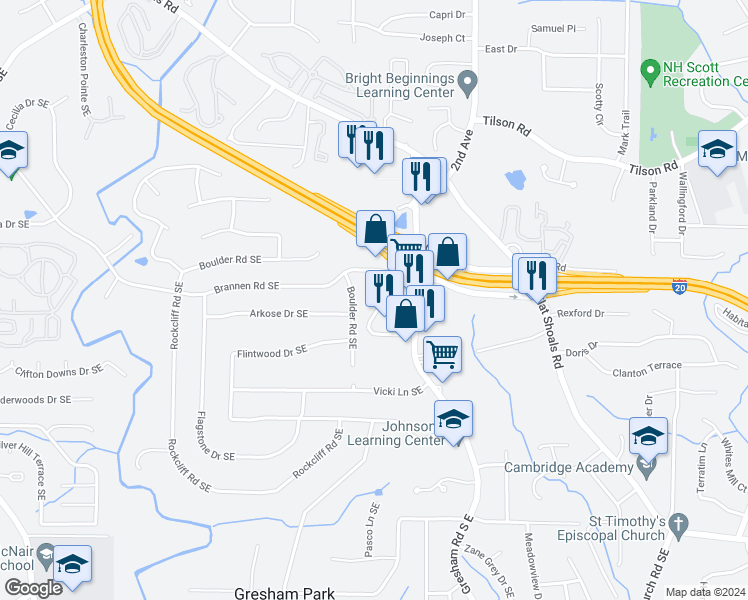 map of restaurants, bars, coffee shops, grocery stores, and more near 2531 Welland Avenue Southeast in Atlanta