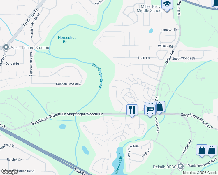 map of restaurants, bars, coffee shops, grocery stores, and more near 2497 Terrace Trail in Decatur