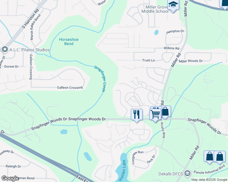 map of restaurants, bars, coffee shops, grocery stores, and more near 2497 Terrace Trail in Decatur