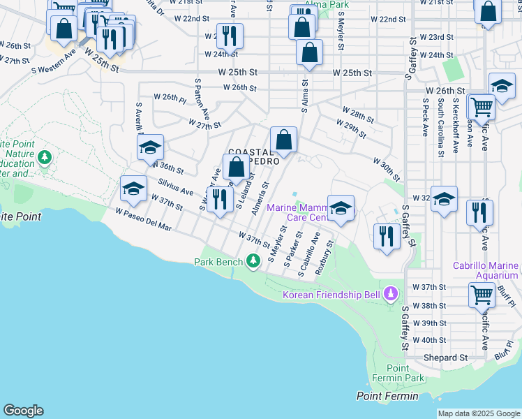 map of restaurants, bars, coffee shops, grocery stores, and more near 3626 Almeria Street in Los Angeles