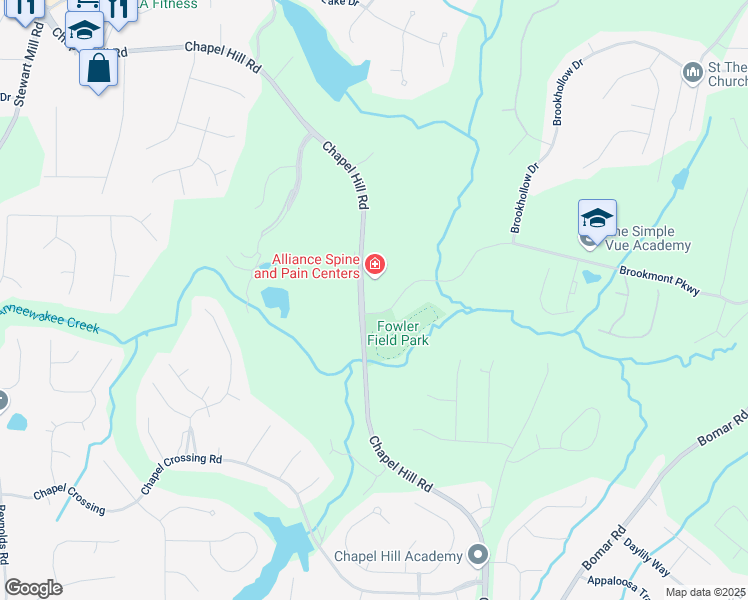 map of restaurants, bars, coffee shops, grocery stores, and more near 4500 Brookmont Parkway in Douglasville