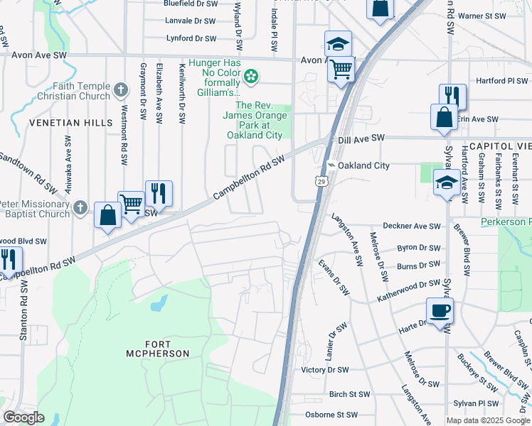 map of restaurants, bars, coffee shops, grocery stores, and more near 1486 Connally Avenue Southwest in Atlanta