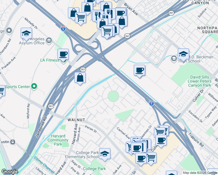 map of restaurants, bars, coffee shops, grocery stores, and more near 40 Colorado in Irvine