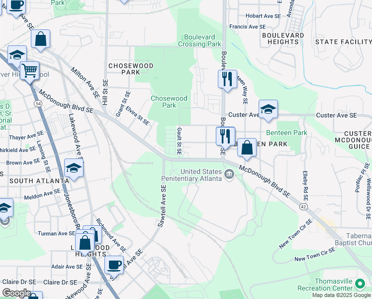 map of restaurants, bars, coffee shops, grocery stores, and more near 482 Hammons Way Southeast in Atlanta