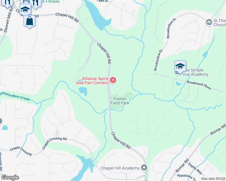map of restaurants, bars, coffee shops, grocery stores, and more near 4500 Brookmont Parkway in Douglasville