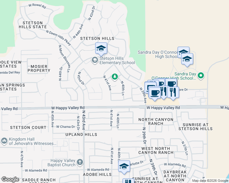 map of restaurants, bars, coffee shops, grocery stores, and more near 4033 West Hackamore Drive in Phoenix
