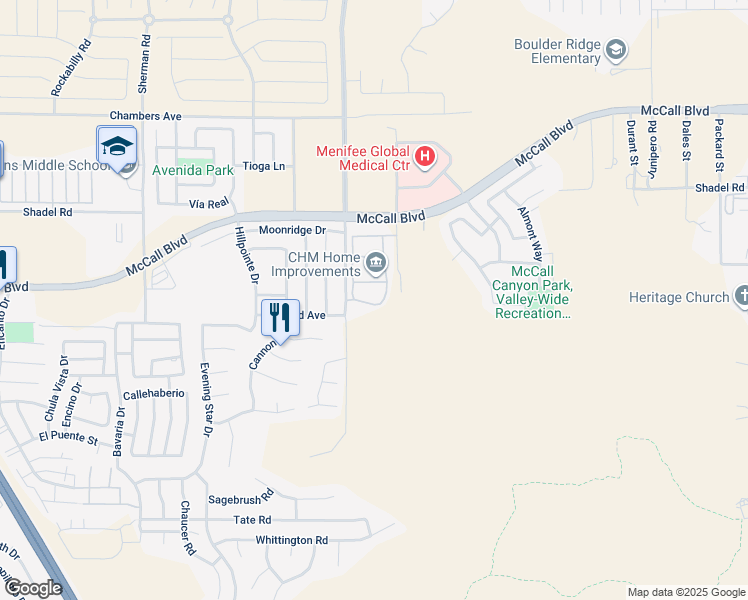 map of restaurants, bars, coffee shops, grocery stores, and more near 27757 Aspel Road in Menifee
