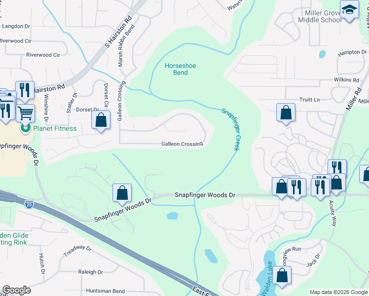 map of restaurants, bars, coffee shops, grocery stores, and more near 5041 Galleon Crossing in Decatur